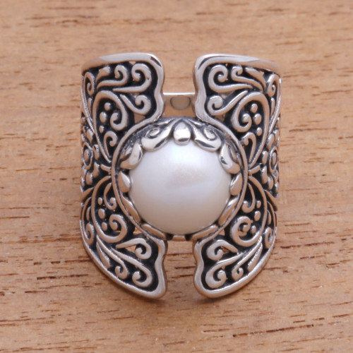 White Cultured Pearl Cocktail Ring from Bali 'Temple of the Moon'