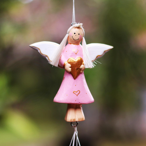 Wood and Aluminum Pink Angel Holiday Decorative Accent 'Angel's Love in Pink'