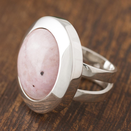 Circular Natural Rhodonite Cocktail Ring Crafted in Peru 'Soft Energy'
