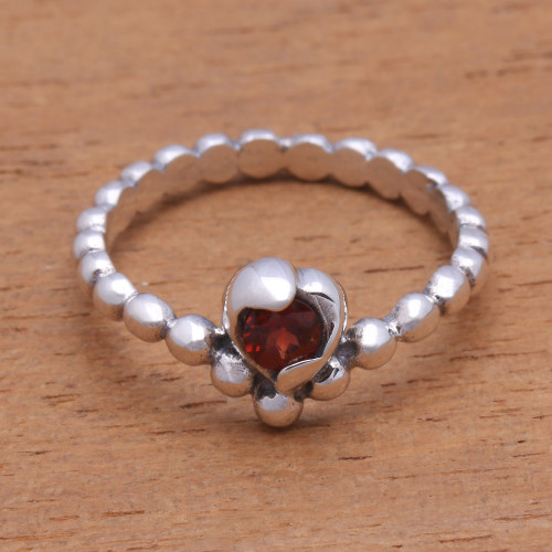 Dot Pattern Garnet Solitaire Ring from Bali 'Lined with Dots'