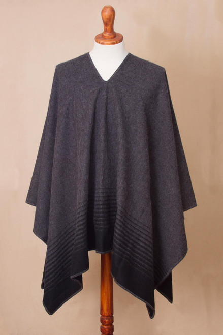 Men's Alpaca Blend Poncho in Black and Graphite from Peru 'Black Adventure'