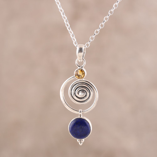 Swirl Pattern Lapis Lazuli and Citrine Pendant Necklace 'Gemstone Swirl'