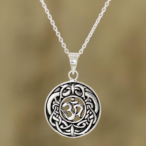 Celtic Om Sterling Silver Pendant Necklace from India 'Om Pattern'