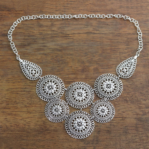 Sterling Silver Medallion Statement Necklace from India 'Regal Medallions'