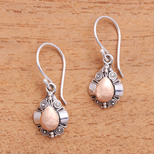 Drop-Shaped Gold-Accented Sterling Silver Dangle Earrings 'Tears of the Forest'