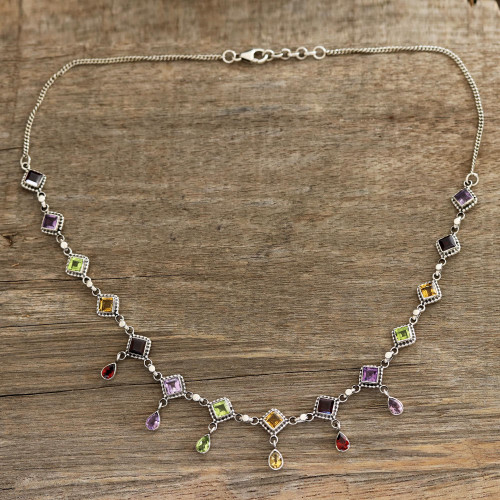 Multi-Gemstone Link Necklace Crafted in India 'Shimmering Light'