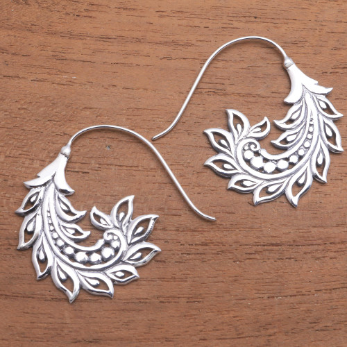 Pod Motif Sterling Silver Half-Hoop Earrings from Bali 'Summer Pods'