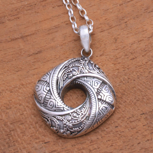 Songket Pattern Sterling Silver Pendant Necklace from Bali 'Gallant Songket'