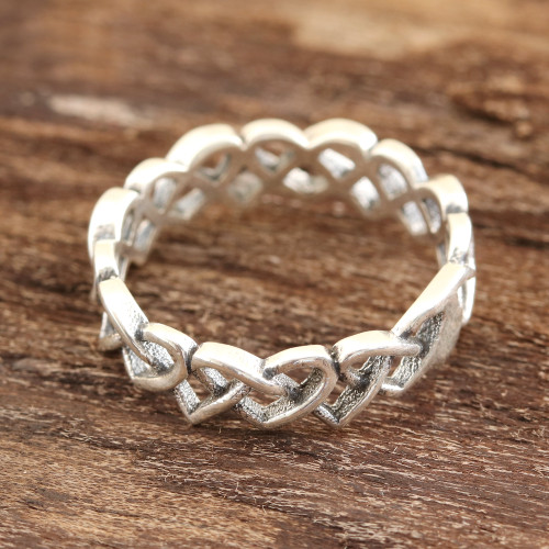 Celtic Heart Sterling Silver Band Ring from India 'Celtic Hearts'