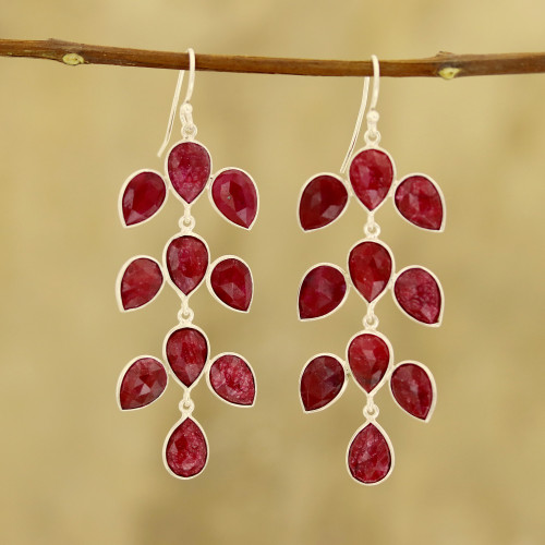 40-Carat Ruby Dangle Earrings from India 'Leaf Cascade'