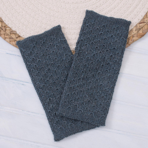 Patterned 100 Baby Alpaca Fingerless Mitts in Teal 'Passionate Pattern in Teal'