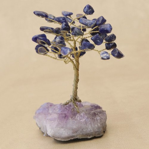 Sodalite Gemstone Tree with an Amethyst Base from Brazil 'Blue Leaves'