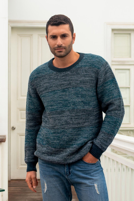 Men's 100 Alpaca Pullover from Peru 'Andean Spruce'