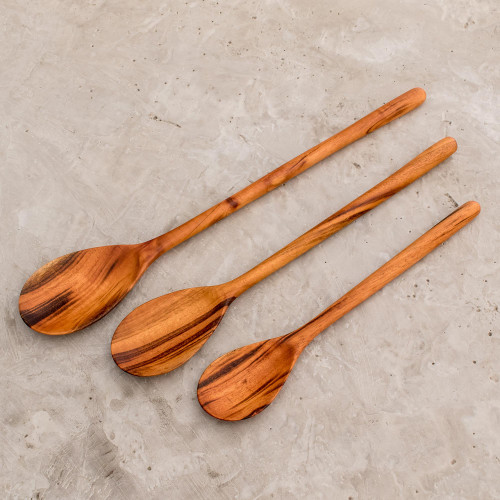 Set of 3 Unique Wood Serving Spoons 'Peten Trio'