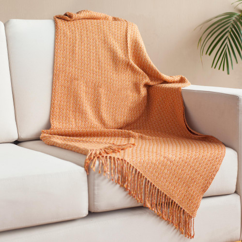 Bright Alpaca Blend Throw from Peru 'Cozy Combination in Marigold'