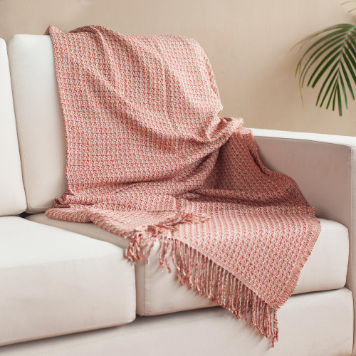 Warm Alpaca Blend Throw Crafted in Peru 'Cozy Combination in Flame'