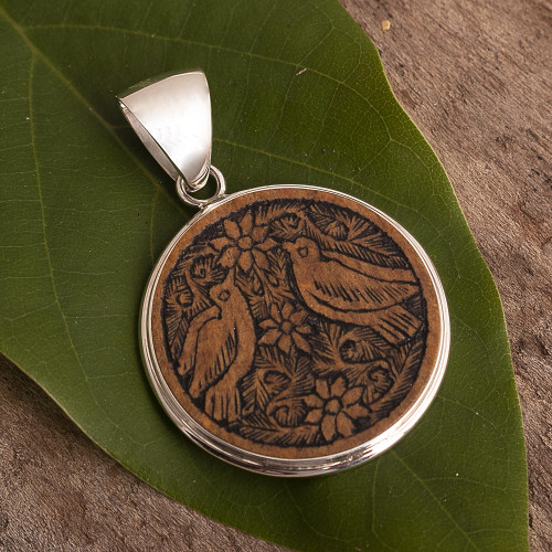 Andean Sterling Silver and Mate Gourd Bird Pendant 'Love and Peace'