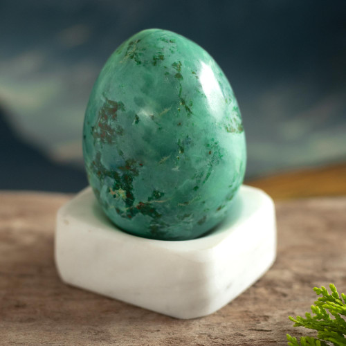 Egg-Shaped Chrysocolla Gemstone Figurine from Peru 'Calming Ovus'