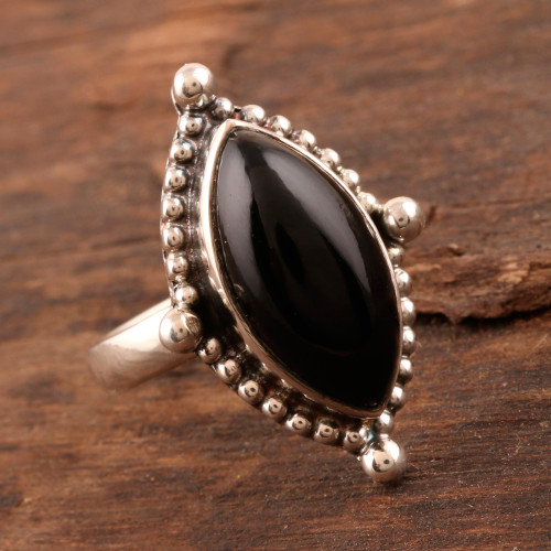 Black Onyx Cabochon Cocktail Ring 'Dark Beauty'