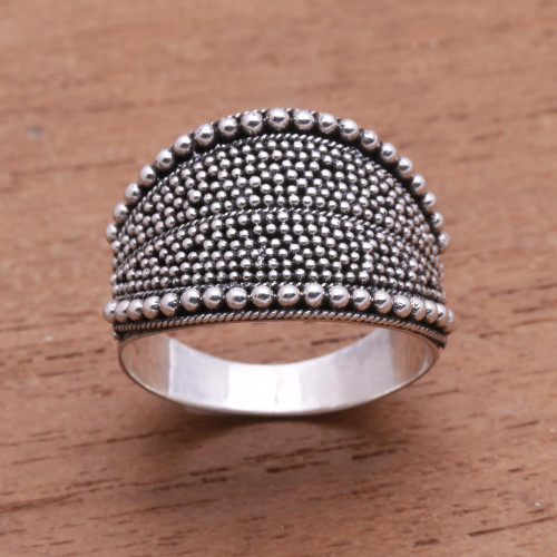 Dot Pattern Sterling Silver Band Ring from Java 'Balinese Dots'