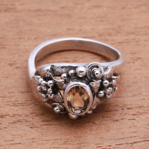 Lotus Flower Citrine Cocktail Ring from Bali 'Lotus Delight'