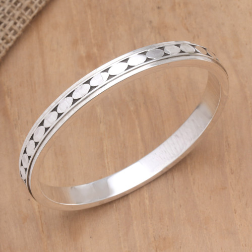Artisan Crafted Sterling Silver Bangle Bracelet 'Shining Coins'