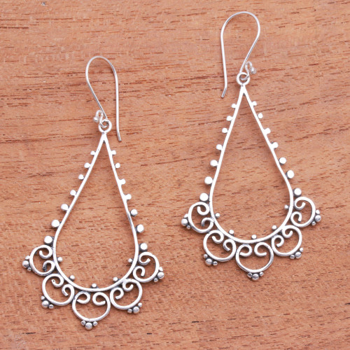 Drop-Shaped Swirl Pattern Sterling Silver Dangle Earrings 'Rare Swirls'