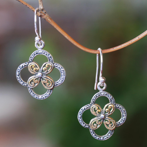 Floral Gold Accented Sterling Silver Dangle Earrings 'Summery Petals'