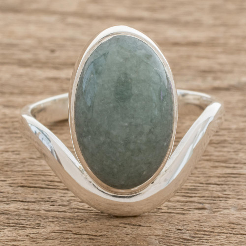 Oval Apple Green Jade Cocktail Ring from Guatemala 'Mystery of the Earth'