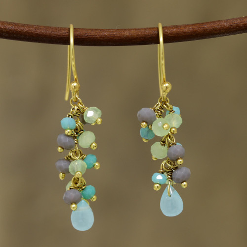 Gold Plated Chalcedony Cluster Earrings from India 'Fruit of the Tropics'