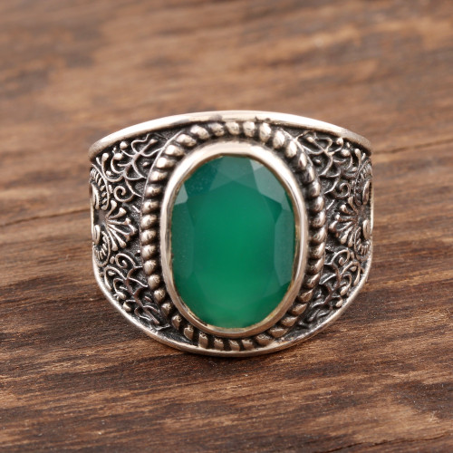 6-Carat Men's Green Onyx Ring from India 'Elite Green'