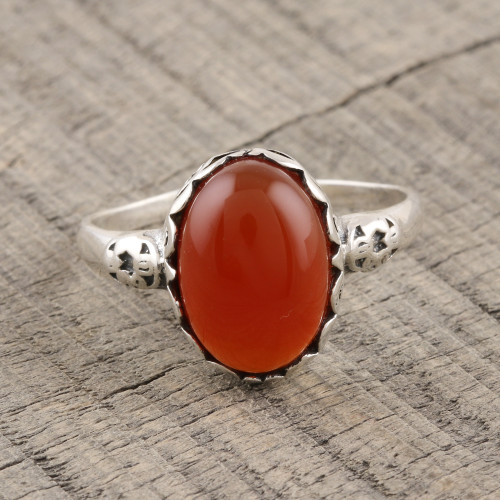 Oval Carnelian Cocktail Ring from India 'Glamorous Beauty'