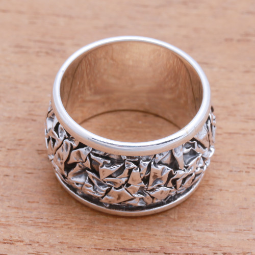 Contoured Sterling Silver Band Ring from Bali 'Stylish Contours'