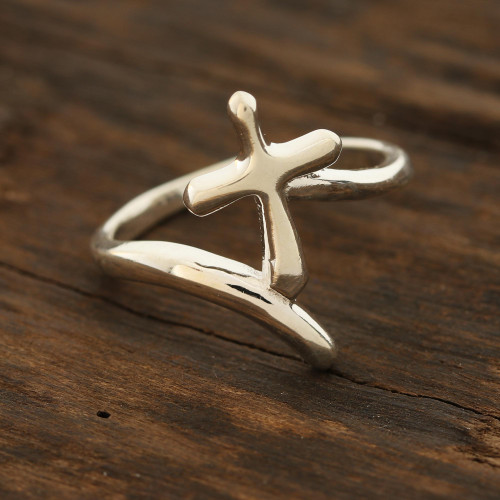 Sterling Silver Cross Band Ring from India 'Holy Faith'