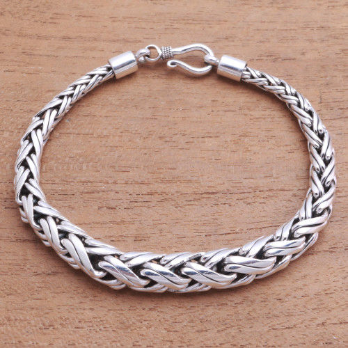 Expanding Sterling Silver Wheat Chain Bracelet from Bali 'Expanding Wheat'