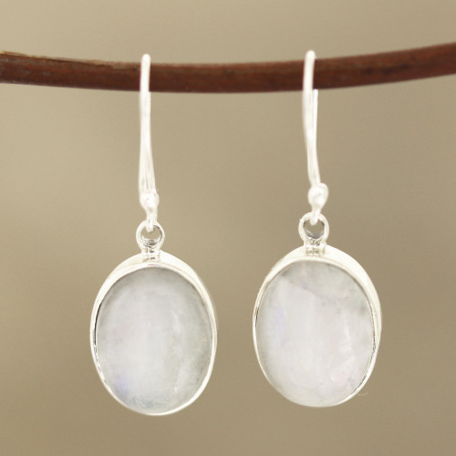 Natural Rainbow Moonstone Dangle Earrings from India 'Eternal Ovals'