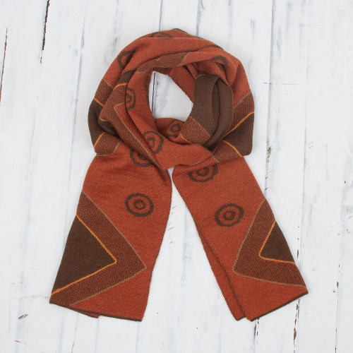 Chestnut and Pumpkin Knit Alpaca Blend Wrap Scarf from Peru 'Chestnut and Pumpkin Andes'