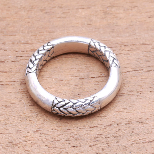 Men's Patterned Sterling Silver Band Ring from Bali 'Strongest Bond'