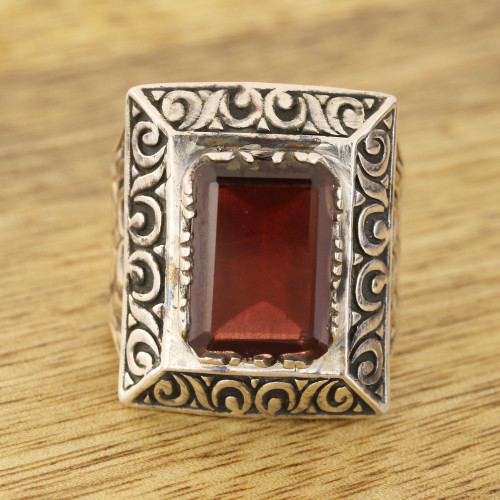 Men's Rectangular Garnet Ring from India 'Delhi Crimson'