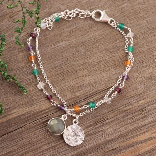 Multi-Gemstone Sterling Silver Bracelet from India 'Colorful Charm'