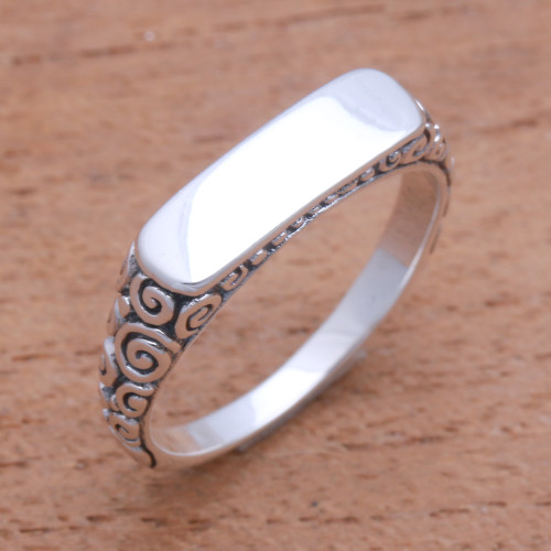 Curl Pattern Sterling Silver Band Ring from Bali 'Intaglio Beauty'