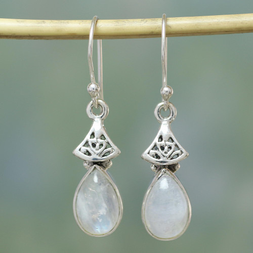 Moonstone Earrings in Sterling Silver from India 'Misty Morn'
