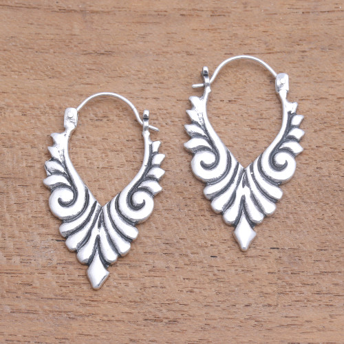 Artisan Crafted Sterling Silver Hoop Earrings from Bali 'Elegant Beauty'