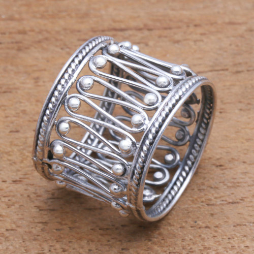 Openwork Pattern Sterling Silver Band Ring from Bali 'Openwork Path'