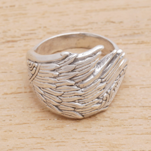 Sterling Silver Wing Band Ring from Bali 'Wing Feathers'