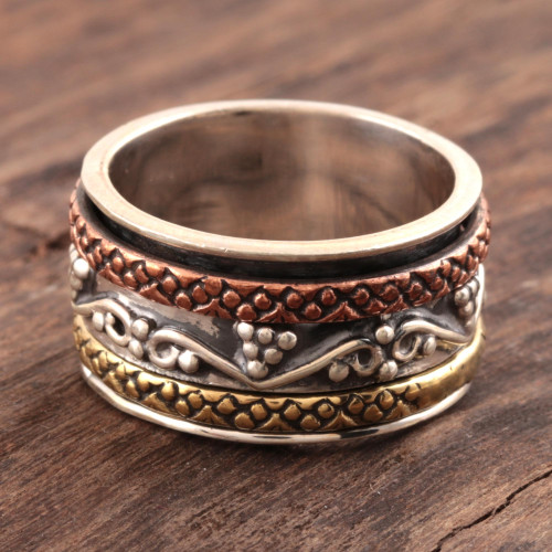 Sterling Silver Spinner Ring with Brass and Copper 'Classic Union'