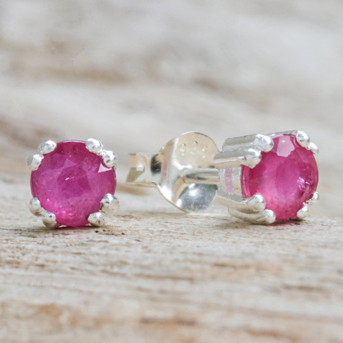 Faceted Ruby Stud Earrings from Thailand 'Sparkling Gems'