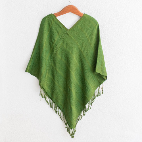 Textured Cotton Poncho in Green from Guatemala 'Forest Texture'