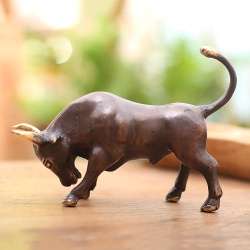 Antiqued Bronze Bull Figurine from Bali 'Steadfast Bull'