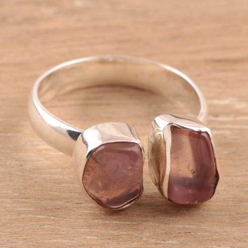 Wrap-Style Rose Quartz Cocktail Ring from India 'Passionate Nuggets'